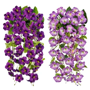 Artificial Hanging Decorative Flowers for Outdoors Decoration, 2 Bundles Artificial Flower Set UV Resistant Silk Morning Glory Fake Flowers, Front Porch Garden Window Box Decor