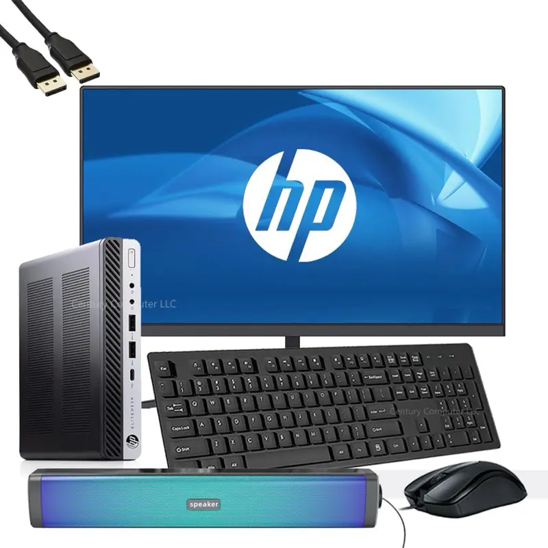 Renewed HP EliteDesk 800 G3 Mini Business Desktop Computer Bundle with 21.5" FHD Monitor, RGB Speakers, Intel Core i5-6500, 16GB RAM, 256GB SSD, DP Cable, Keyboard, Mouse & Windows 10 Pro
