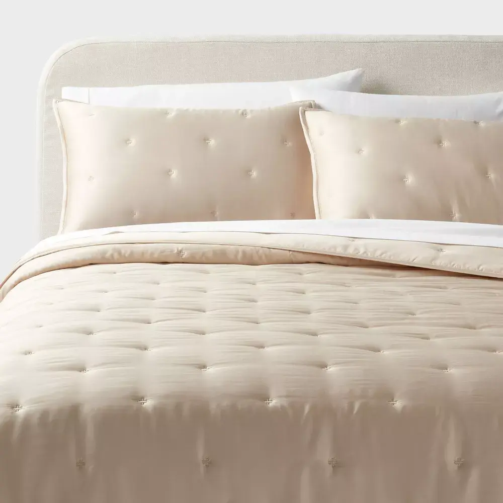 3pc King TENCEL Comforter and Sham Set Khaki - Threshold: Satin Weave 320 Thread Count Cooling Bedding Set