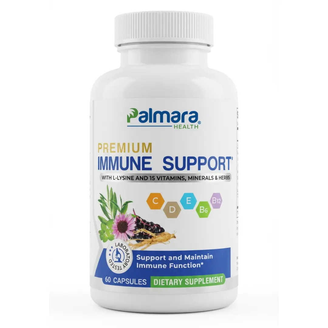16-in-1 Immune Support -  Award-Winning Blend of Vitamins C, D, E, B6, B12, Zinc, Selenium, and Herbal Extracts – 60 Vegan Capsules | Palmara Health