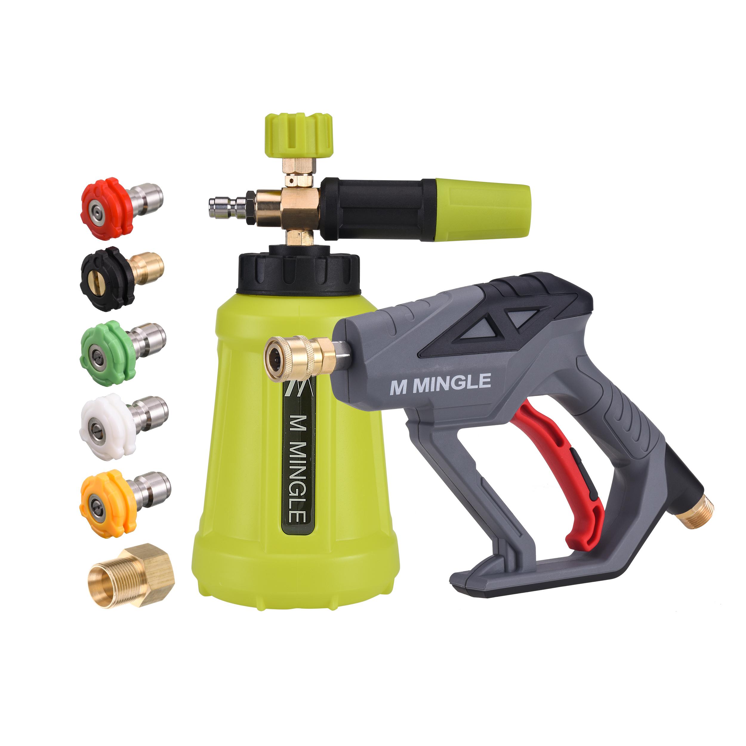 M MINGLE High Pressure Washer Foam Cannon Kit, FOR PRESSURE WASHER, 4000 PSI Short Handheld And Foam Lance with 5 Nozzle