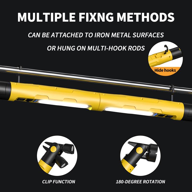2-in-1 mechanical work light, 3000 lumens magnetic work light, rechargeable LED work light strip, portable wireless hood-under work light strip with hook, foldable design, suitable for maintenance workshops and emergency lighting