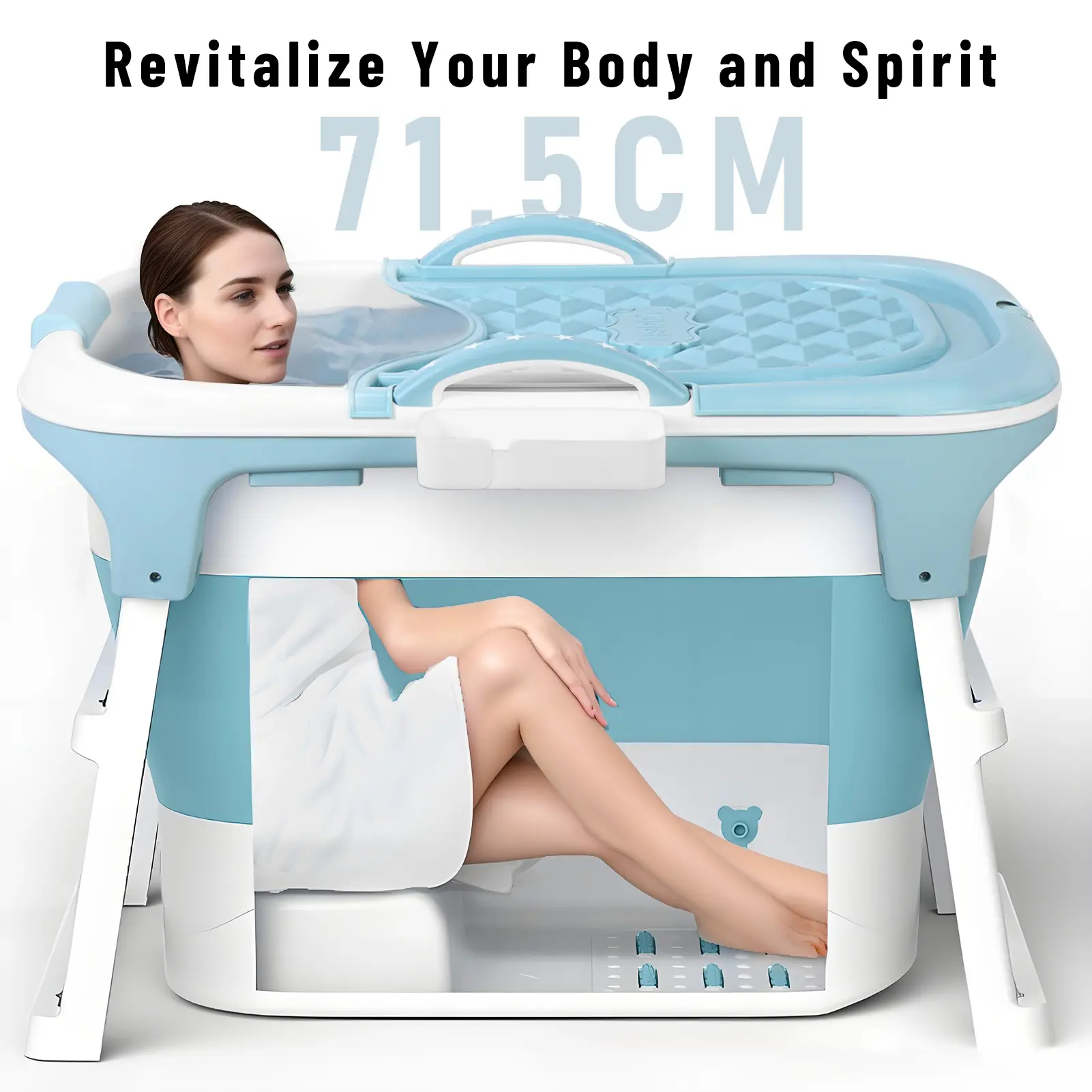 103cm/40.6 Inch Portable Folding Bathtub, Small Foldable Tub with Ergonomic Seat & Massage Roller, Large Collapsible Tub, Freestanding Surround Collapsible Tub, Effortless Foldable Bathtub