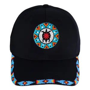 Blue Turtle Baseball Cap With Patch And Brim Cotton Unisex Native American Style beaded  hats