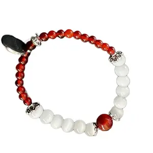 Red Carnelian and Moonstone Bracelet - Elegant Design with Unique Colors and Smooth Finish