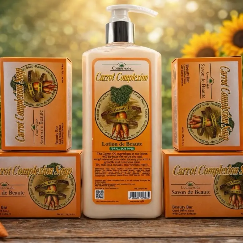 Countryside Carrot Complexion Lotion & 4-Soap Multi-Pack Body Care Complete Set, Natural Aroma Skincare with Carrot Extract for All Skin Types, Daily Use, Body Care Sets, Body Beauty Set