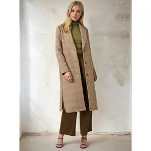 Houndstooth Plaid Long Coat