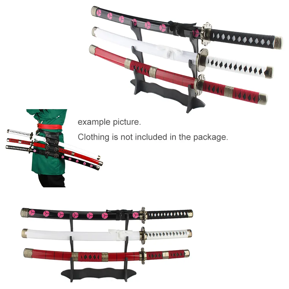 Roronoa Zoro 31-Inch Cosplay Sword Set, 3-Piece Plastic Anime Replica Kit with Belt & Holder Stand for Unisex Halloween Decoration, Christmas, Birthday, Bamboo, Shusui