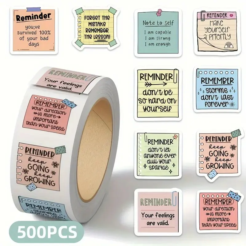Reminder Sticky Notes Roll, 500 Sheets Per Roll, Decorative Stickers for Notebooks, Laptops, Envelopes, Water Bottles, Office Supplies, Adhesive Stickers, Self Adhesive Stickers, Sticky Labels, Sticker Rolls