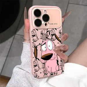 Cartoon Courage the Cowardly Dog Dopamine Ins Style Solid Color Phone Case with Ultra Skin friendly Touch, All Inclusive Lens Phone Case Suitable for iPhone 17 16 15 14 13 12 Pro Max Air.A2614