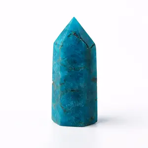 Natural Blue Apatite Crystal Tower – Hand-Carved Hexagonal Healing Stone for Mental Clarity, Motivation & Manifestation – Polished Spiritual Energy Point for Meditation, Chakra Balancing, Home Décor & Gift Giving