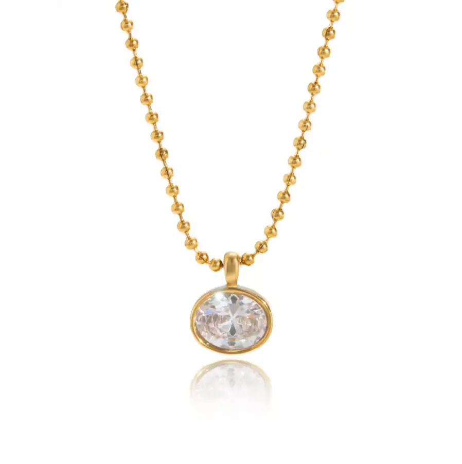 Classic Oval CZ Bezel Necklace Water Resistant