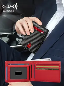 Men's Slim Fit RFID Blocking Microfiber Leather Wallet, Large Capacity Design, 9 Credit Card Slots, Business Style, All Seasons Use, Anti Theft Wallet, RFID Blocking Wallets