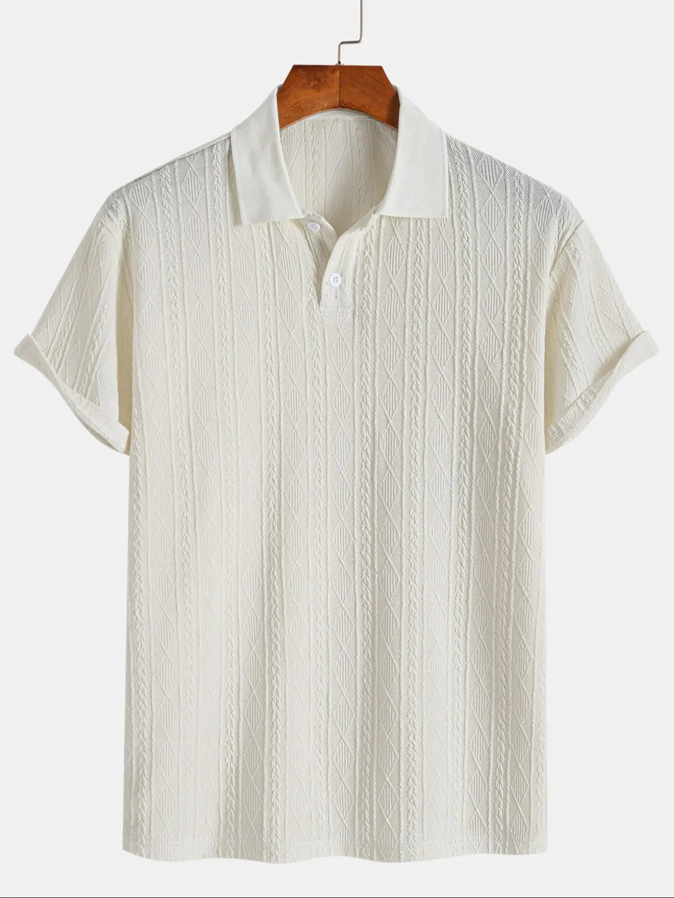 Men's Plain Textured Buttons Polo Shirt, Regular Fit Casual Short Sleeve Top for Summer, Fashion Men's Clothes for Daily Wear