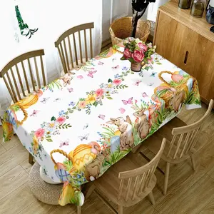 1 piece 2D flat-printed tablecloth, Easter, Easter bunny, Easter eggs, washable, suitable for kitchen, dining table, restaurant decoration