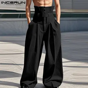 INCERUN Men's Deconstructed High-Waisted Wide-Leg Trousers, Avant-Garde Loose Fit