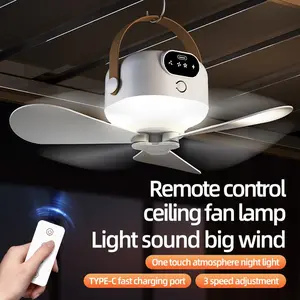 Rechargeable LED Light Hanging Fan with Remote Control, Portable Battery Powered Fan, USB Suitable for Camping, Dormitory, Home, Ceiling Fan Light