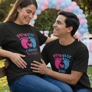 ELYON ATX Gender Reveal T Shirts Camiseta Unisex para Mamá y Papá Team Boy or Girl Pink Blue Mommy Daddy Loves You Camisetas Baby Shower Austin TX 100 Percent Cotton Premium Breathable Quality Vibrant Design Regalo Embarazo Fiesta Revelación