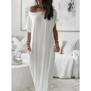 Women's Color Batwing Sleeve Lounge Dress, Casual Comfy Short Sleeve Nightdress for Daily Wear, Ladies Sleepwear for All Seasons