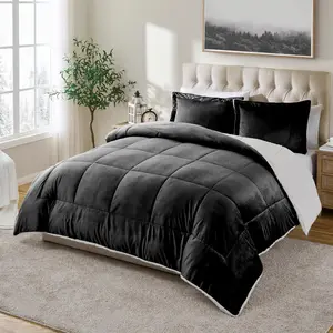 Full Comforter Set: Soft and Plush Reversible Micromink and 3-Piece Bedding Set, Black, Full (76" x 86")