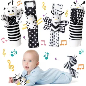 Infant Toys 0-6 Months, Newborn Baby Toys Rattle Socks |           4PCS Wrist Rattles Foot Finders Sock Set - Newborn/Babies Essentials Must Haves for 0-6-12 Months Gifts-