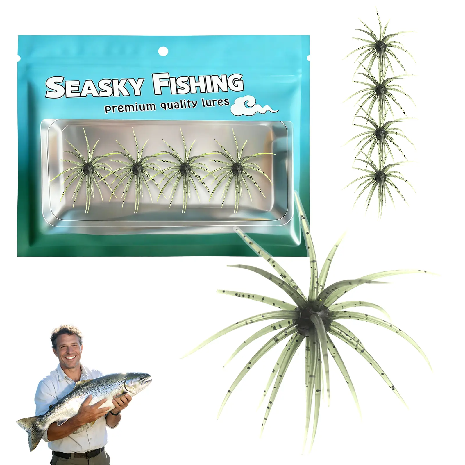 4pcs TPR Plastic Creature Shape Fishing Lure Kit - Soft Lures with Moving Tentacles, Japanese Sea Urchin & Worm Designs, Flexible & Long-Lasting, Slow Sinking for Wacky/Neko Rig, Targets Bass, Perch & More in Lakes, Outdoor Fishing Equipment, Bass Fishing