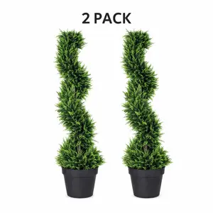 Set of 2 39 inchBoxwood Artificial Cedar Spiral Topiary Trees – Decorative Fake Greenery in Planter Pots Decoration