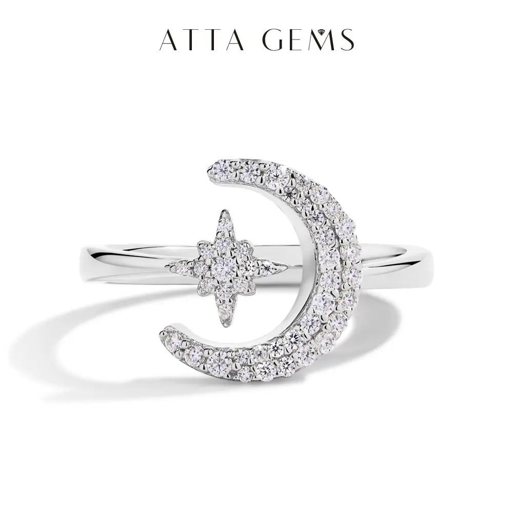 2025 New Synthetic Moissanite Ring Band, Women's Moon & Star Elegant Glittering Bridal Ring, Daily Fine Jewelry R127, Bridal Rings, Elegant Glittering Ring summerwins