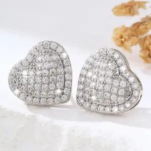 Women's cubic zirconia heart-shaped stud earrings, exquisite and fashionable hypoallergenic pierced earrings, jewelry studs for women's parties, weddings, birthdays