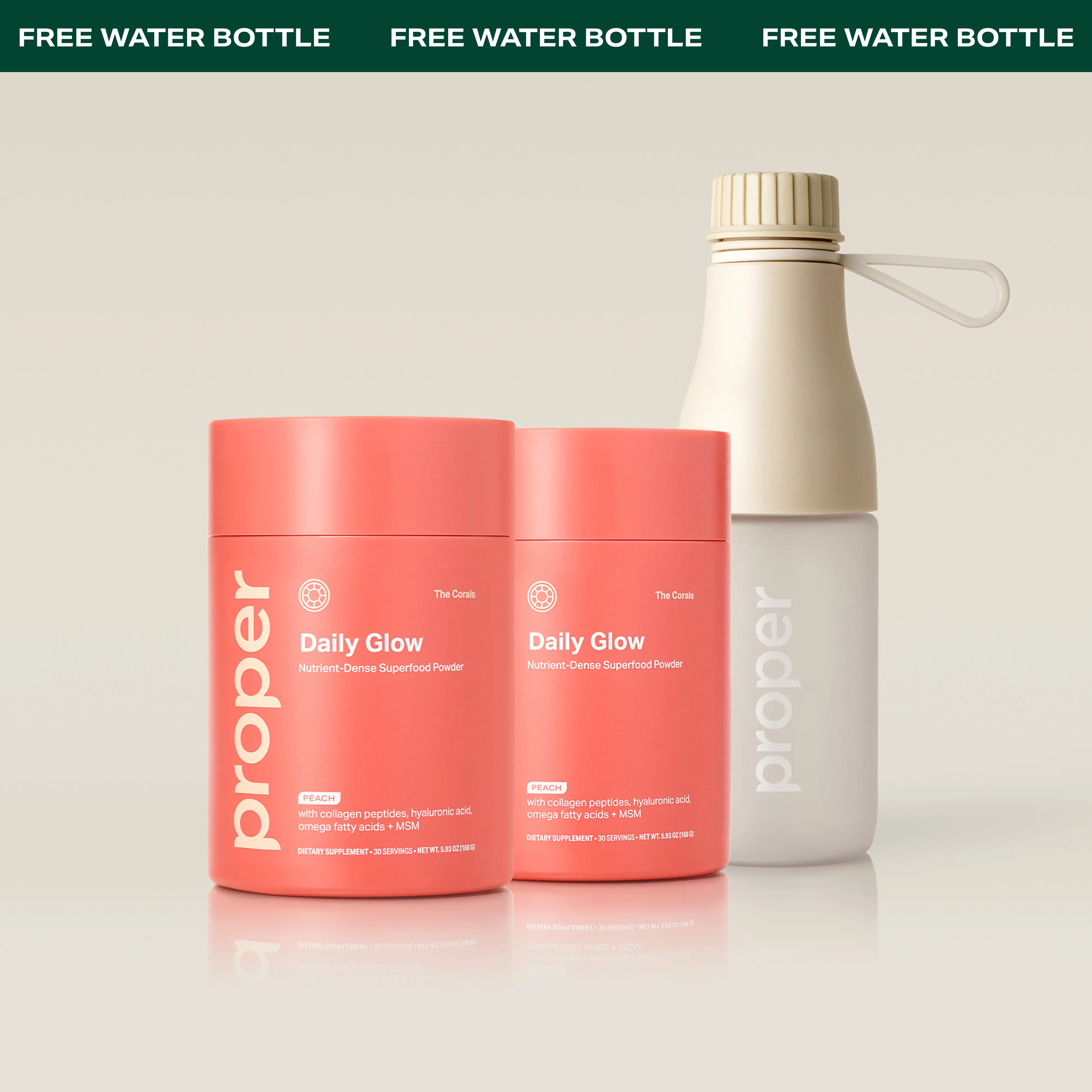 The Healthy Hair, Skin & Nails Superfood Bundle for Radiance Support - 2-Pack Skin Glow Superfood Powder + Water Bottle