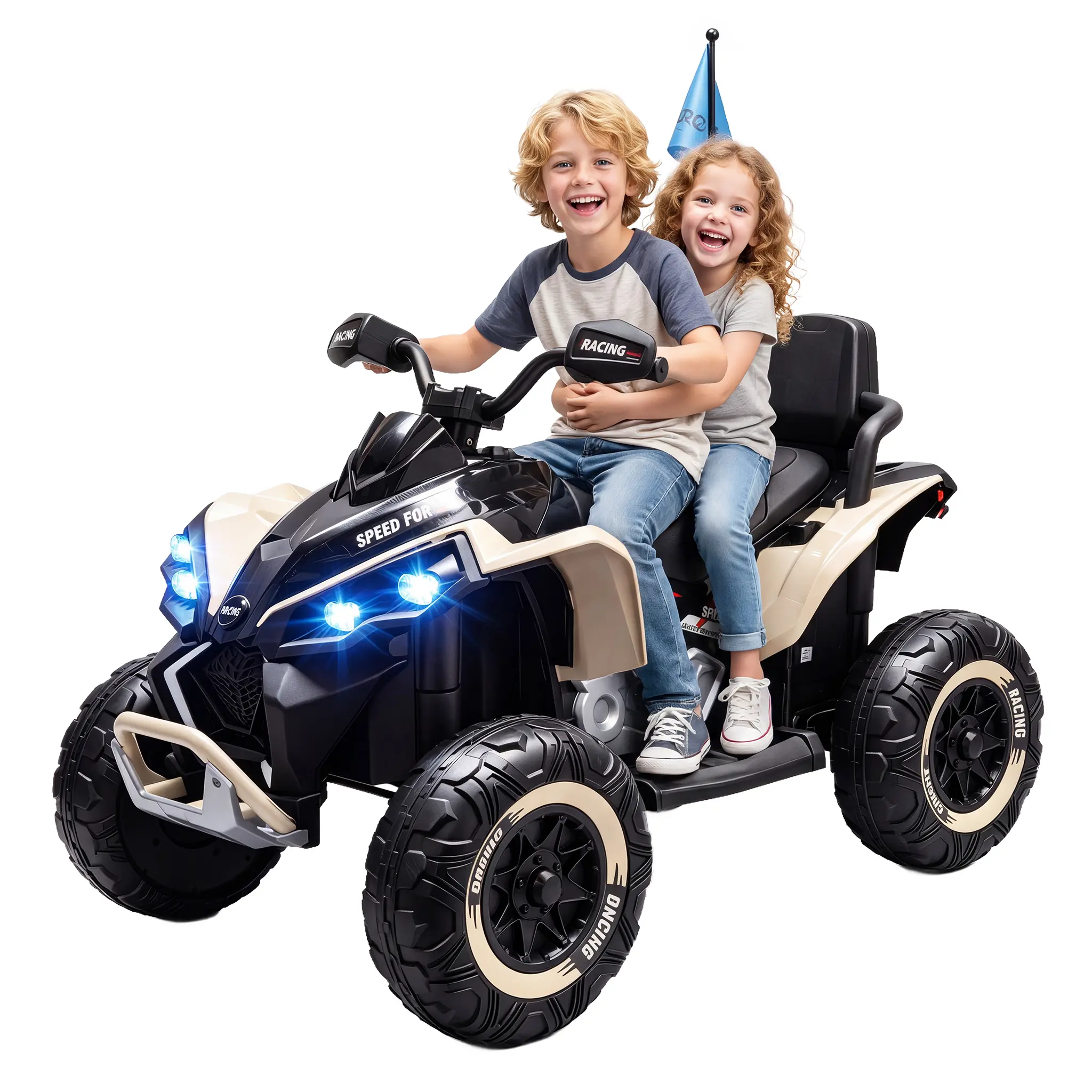 tiktokshopstockup 24V  Ride on ATV for Kids with Music, 2*200W Dual Motor with 2 XL Seater for Toddlers, EVA Tires Battery Powered Car, Remote Control, Bluetooth, Ride on Toys Car for Big Kids, Perfect Gift for Boys and Girls