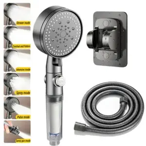 High-Pressure Five-Tier Filter Shower Head Set, Water-Saving Switch, Holder and Hose, Hard Water Filter, Ideal for Bathroom, RV, Pet Cleaning, Hair Salon