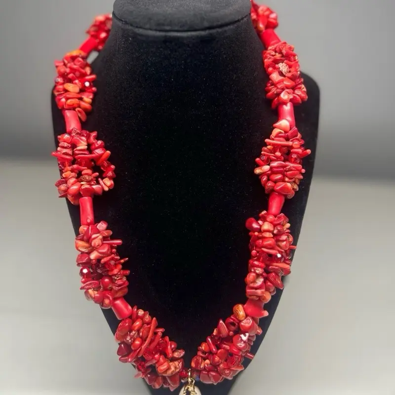 Coral Collar Necklace 100% Natural Red Coral Beads