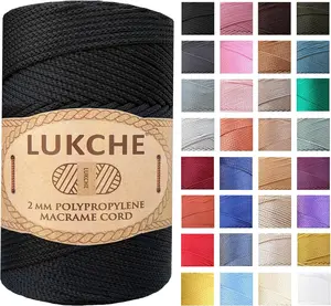 Polyester Macrame Cord 2mm x 251 Yards, 100% Polypropylene Premium Macrame Rope, Colorful Yarn Crochet Macrame Craft for Wall Hangers, Bags, Bottom Plates, Carpets (Black, 1 Skein)