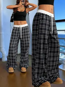 Women's Casual Plaid Sweatpants, Loose Fit Drawstring Waist, Fashionable Chic Streetwear for All Seasons, Youthful and Versatile