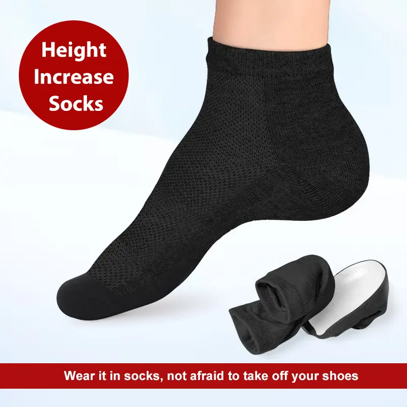 Unisex Invisible Heightening Insoles Socks - Polyester 1.38-in Half Sole, All-Season Accessory for Athletic Shoes, Black Shoe Insoles & Heel Liners, Booster Insoles