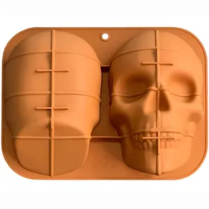 Large Skull Cake Pan Haunted Skull Baking Cake Mold for Halloween and Birthday Party (Brown)