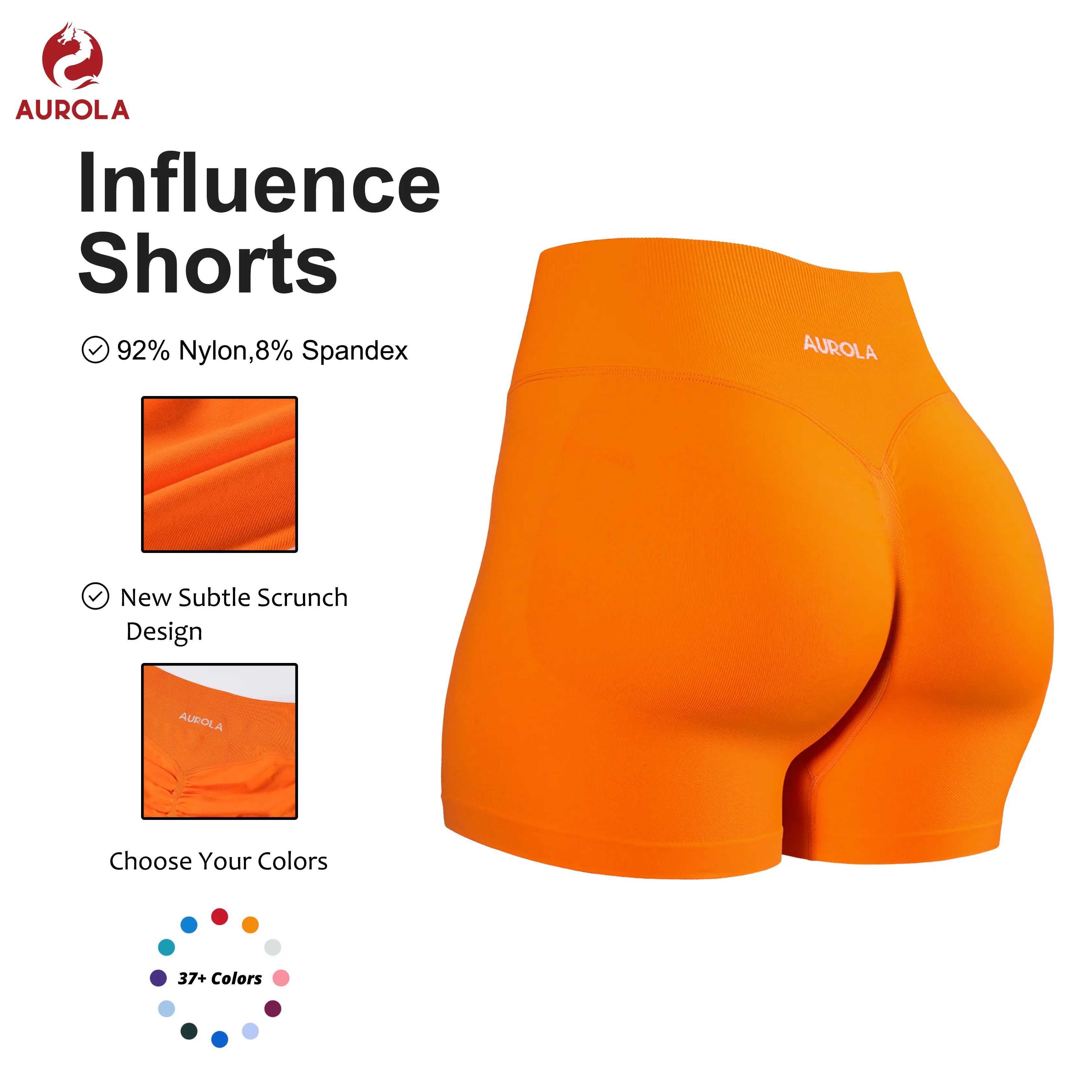 AUROLA Influence Collection Workout Shorts for Women,No Roll Up Squat Proof New Scrunch Seamless Compression Gym Short 3.5“