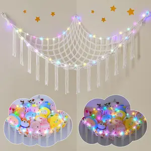 Boho Macrame Castle Stuffed Animal Hammock Net - Cotton-Packed, Metal-Mounted Colorful Home Organizer Toy Storage Holder for Nursery, Bedroom Wall Decorative Home Supplies