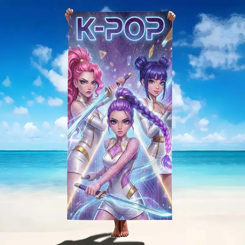 K-Pop Cyberpunk Beach Towel, Soft, Trendy, Artistic Appeal, Super Absorbent Microfiber, Quick Drying, Lightweight, Versatile Usage, Perfect for Beach Party Travel Camping, Various Sizes