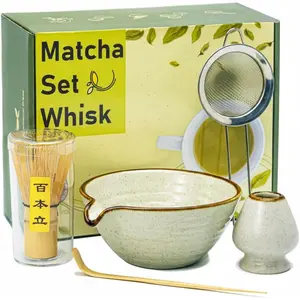 Matcha Whisk Kit Set, Matcha Bowl with Spout Scoop Sifter Bamboo Whisk Chasen Holder, Unique Gifts for Women Mom her Grifend Christmas Birthday