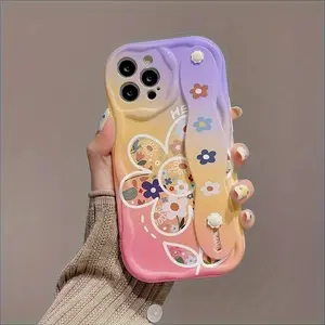 A Gradient Sunflower White Cream Shell, Wristband Phone Case with a Minimalist Design, Offers Shock Protection. A Perfect Choice for Spring And Summer, Compatible with Models 16 15 14 13 12 11Pro Max