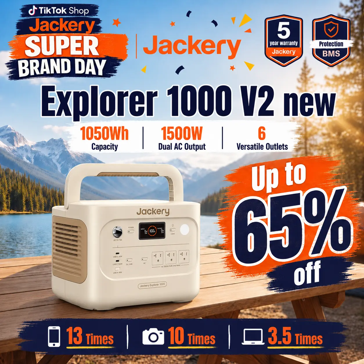 Jackery Solar Generator 300, 292Wh Power Station, 300W Pure Sine Wave AC Outlet for RV Outdoors Camping Travel Blackout(Dune White)