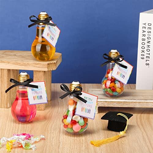 36/48 Pcs Graduation Cap Candy Jars, Graduation Gifts Class of 2026 Plastic Light Bulb Jars with Graduation Cards, Bear Candy Jar with Graduation Cap with Tassel Grad Container Drinking Cups Fillable Drink Graduation Decoration Treat Grad Party Supplies