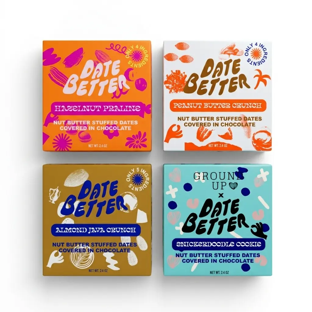 Date Night Lineup (4 boxes: Peanut Butter, Hazelnut Praline, Almond Java, Snickerdoodle Cookie)