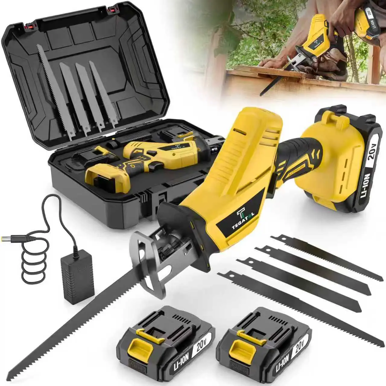 【DealsForYouDays】20V Cordless Reciprocating Saw with 2 Batteries & Charger, 4 Blades - Variable Speed, Ergonomic Grip, Lightweight , Self-Locking Chuck for Wood/ Metal/ PVC Cutting -Outdoor Garden DIY Tool, Modern Tool Design Home decoration tiktoksh