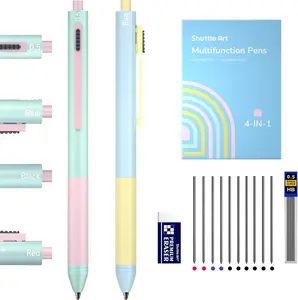 4 in 1 Gravity Sensor Multicolor Pen, 2 Pack Retractable Ballpoint Pens with 1.0mm Black Blue Red Ink and 0.5mm Mechanical Pencil, Multifunction Pens Fresh Style Gift Set for Writing School Office Home