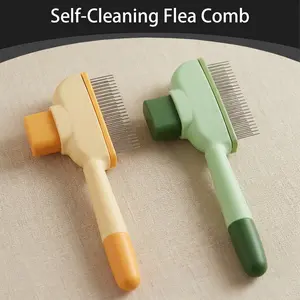 Self-Cleaning Flea Comb, 1 Pc Pet Hair Comb for Dogs & Cats with Dual-Sided Stainless Steel Teeth (Long & Short) – Tackles Shedding, Tangles and Fleas, Essential Grooming Tool for Pet Owners