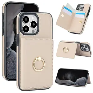 Card Holder Cellphone Case with 360 Degree Rotating Ring Stand, Durable Protection Wallet Cover Compatible with iPhone 17/16e/16/15/14/13/12/11 Pro Max