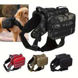 [Tactical Dog Harness Backpack] Large Breed Compatible Tactical Dog Harness Backpack - Polyester Woven Vest with Detachable Pockets, Adjustable Buckle Closure, Graphic Pattern, Anti-Burst Travel Bag